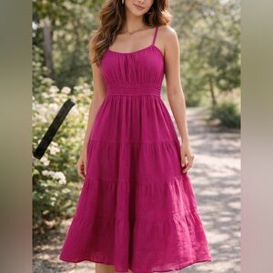 🌸 Old Navy Fuchsia Smocked Boho Sundress Spring Summer Dress Size L NWT